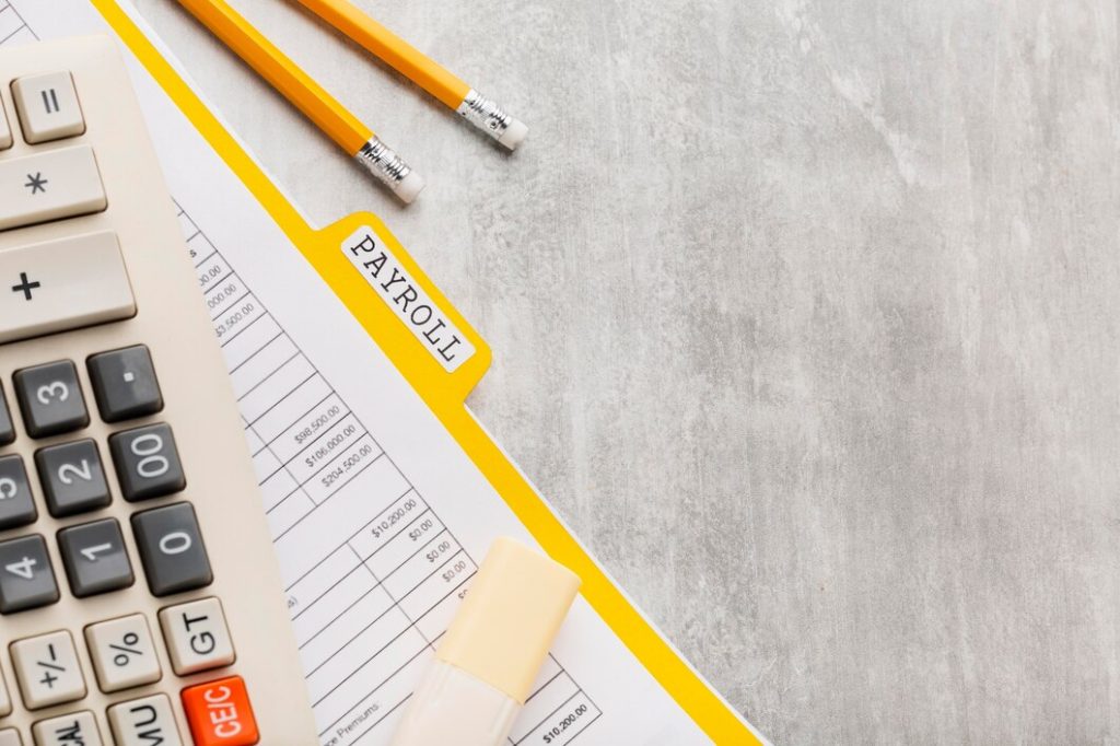 flat lay payroll concept with document 23 2149103945